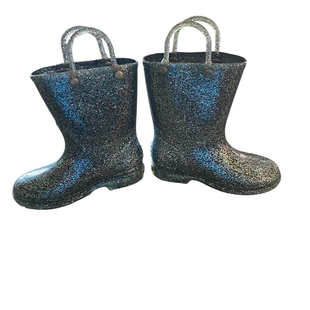 Western Chief black rainbow KIDS GLITTER RAIN BOOTS Winter Rubber Outdoor shoes